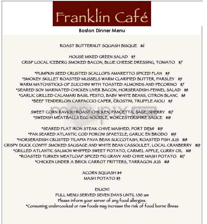 Franklin Cafe - Boston, MA menu_pic