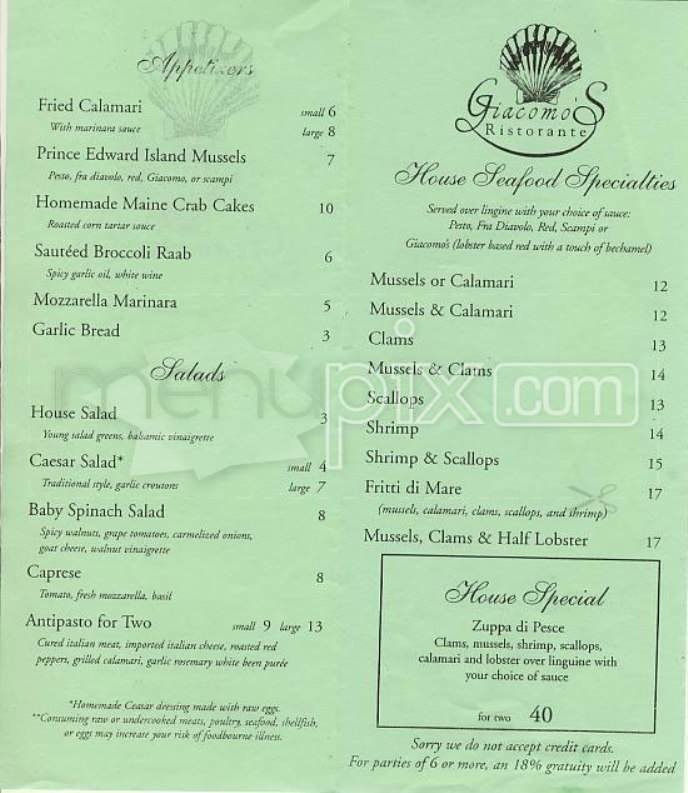 Giacomo's - Boston, MA menu_pic