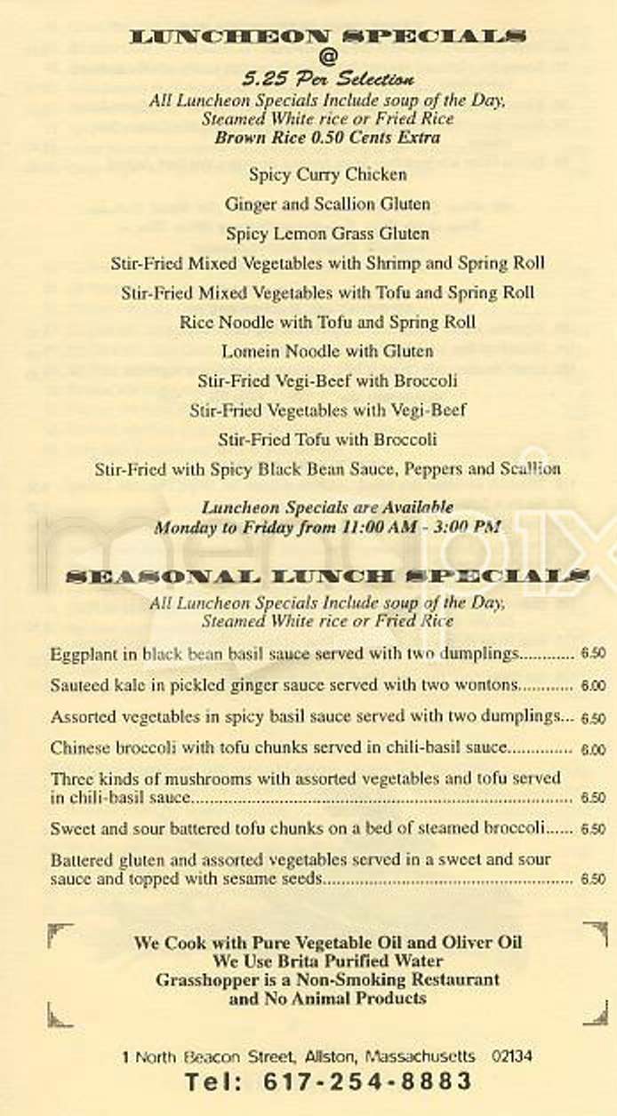 Grasshopper Restaurant - Allston, MA menu_pic