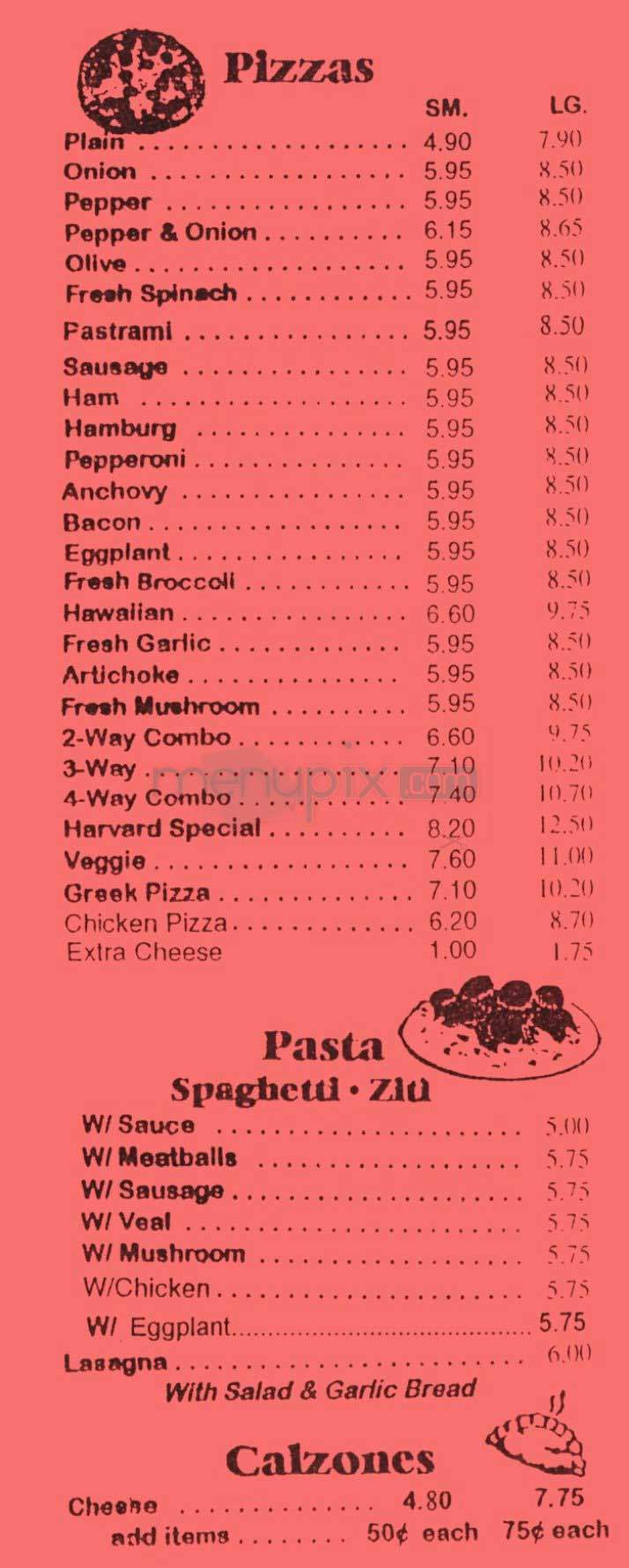 Harvard House Of Pizza - Cambridge, MA menu_pic