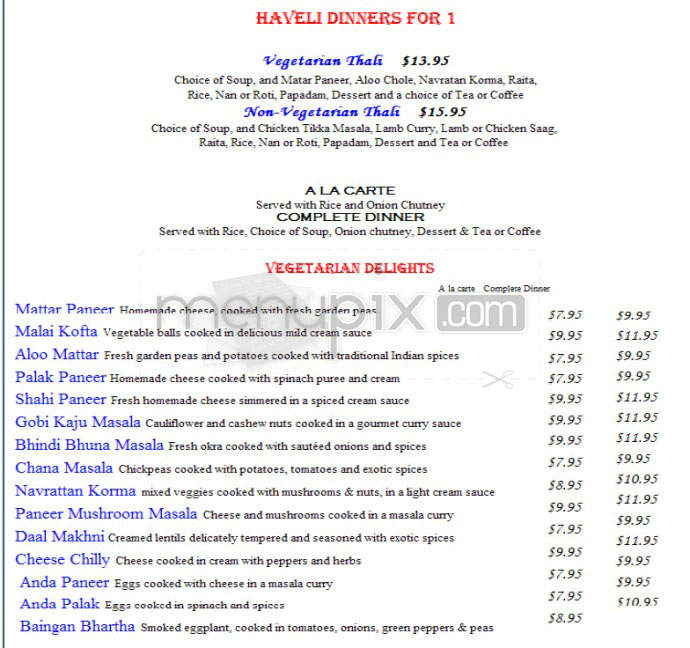 Haveli - Cambridge, MA menu_pic