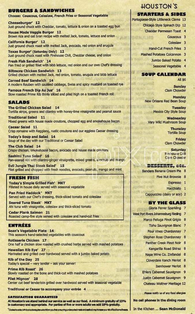 Houston's - Boston, MA menu_pic