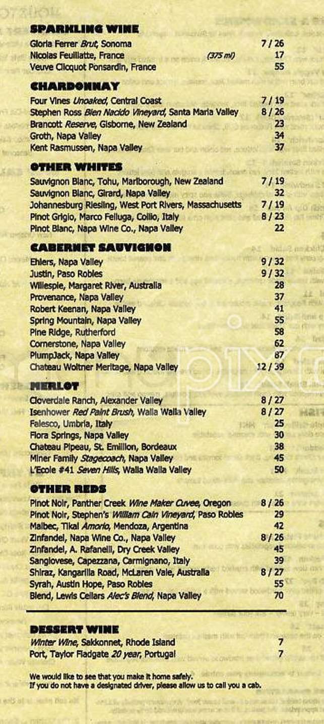 Houston's - Boston, MA menu_pic