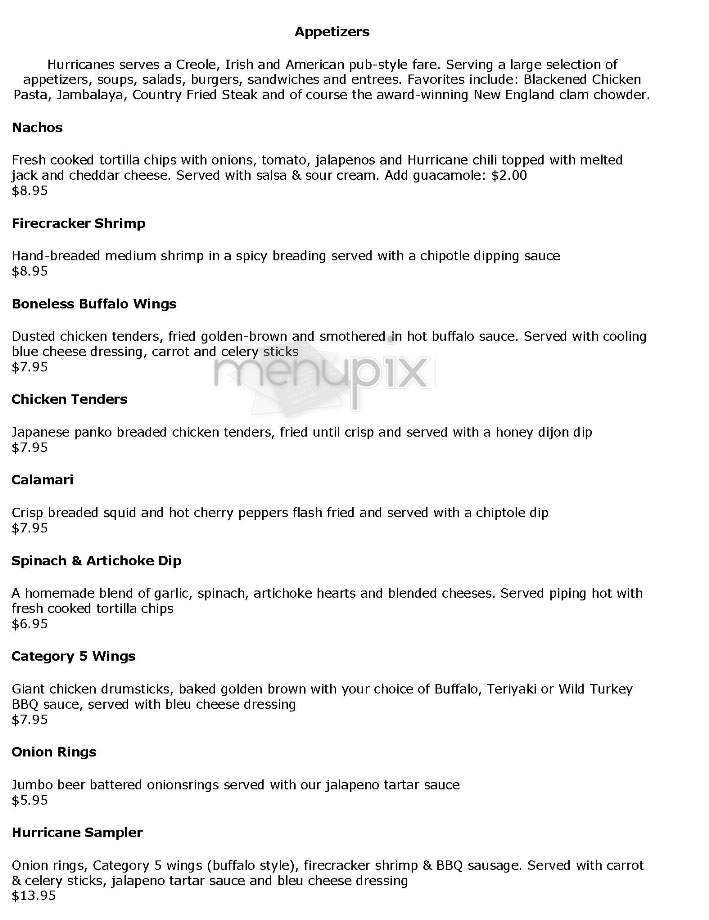 Hurricane O'Reilly's - Boston, MA menu_pic