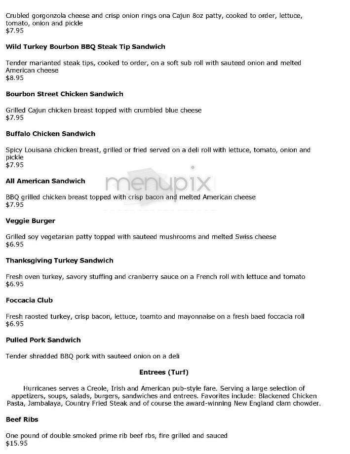Hurricane O'Reilly's - Boston, MA menu_pic