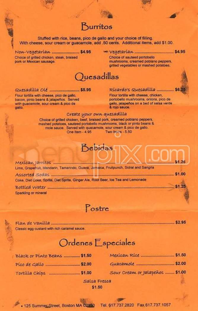 Andale Mexican Grill - Boston, MA menu_pic