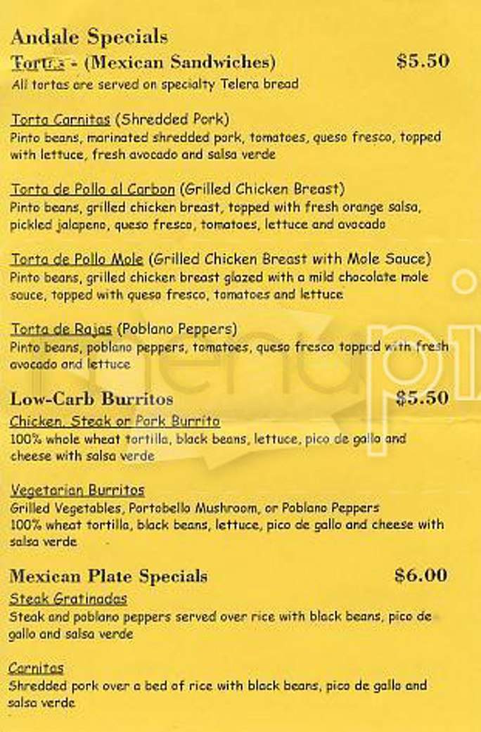 Andale Mexican Grill - Boston, MA menu_pic