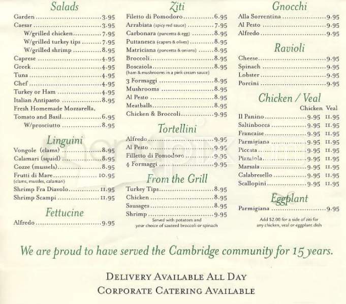 Trattoria II Panino Express - Cambridge, MA menu_pic