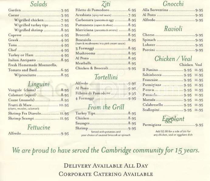 Trattoria II Panino Express - Cambridge, MA menu_pic