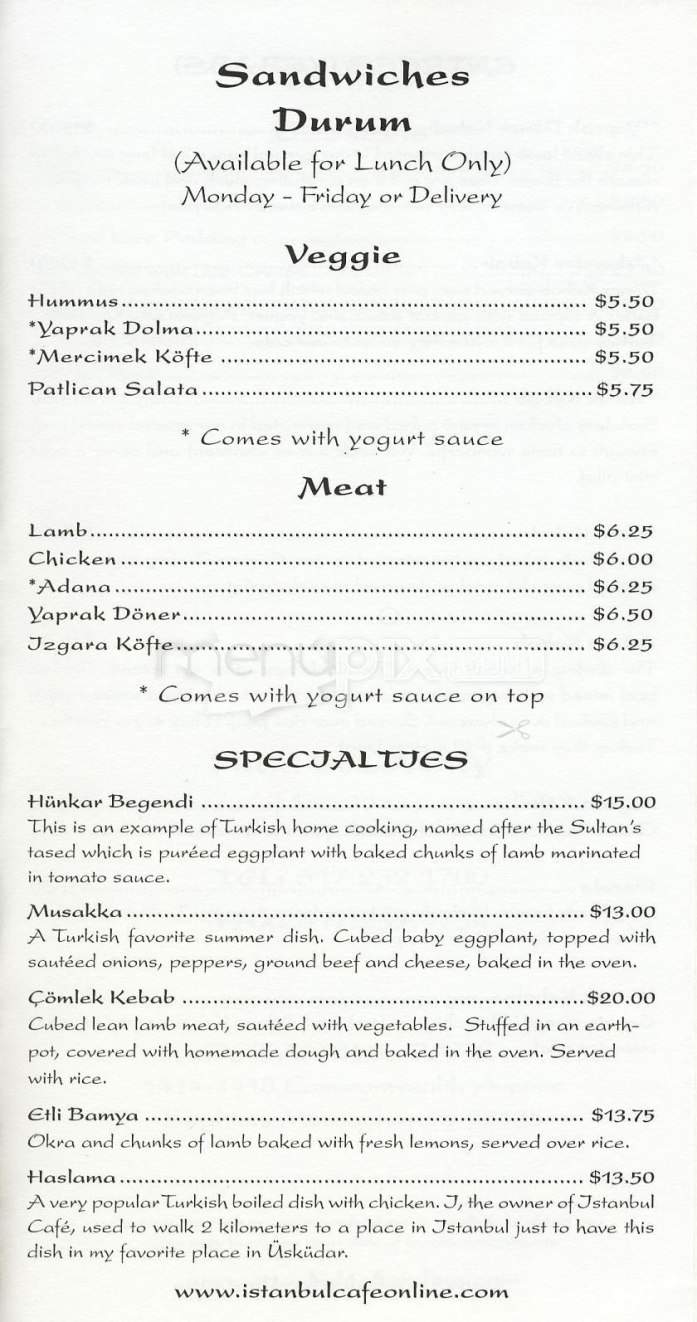 Istanbul Cafe - Brighton, MA menu_pic
