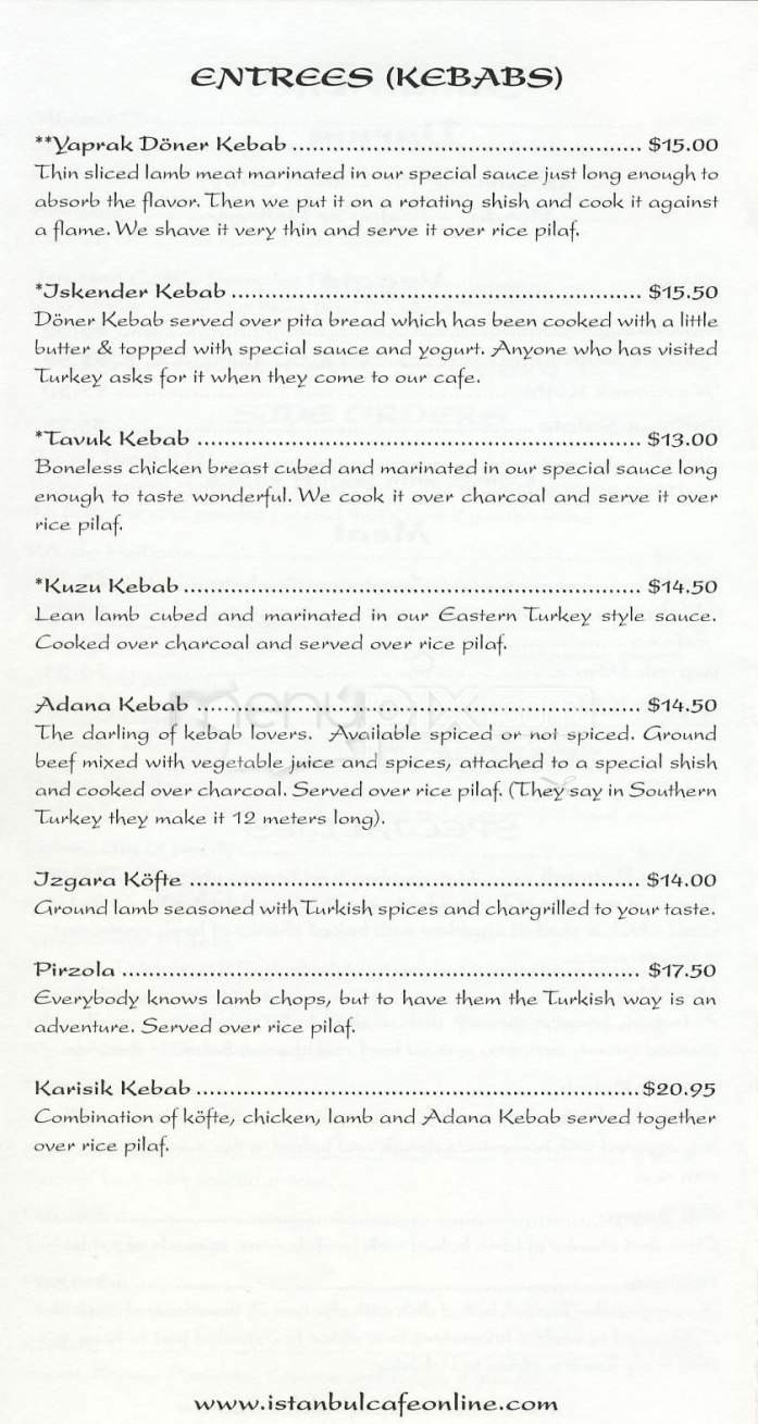Istanbul Cafe - Brighton, MA menu_pic