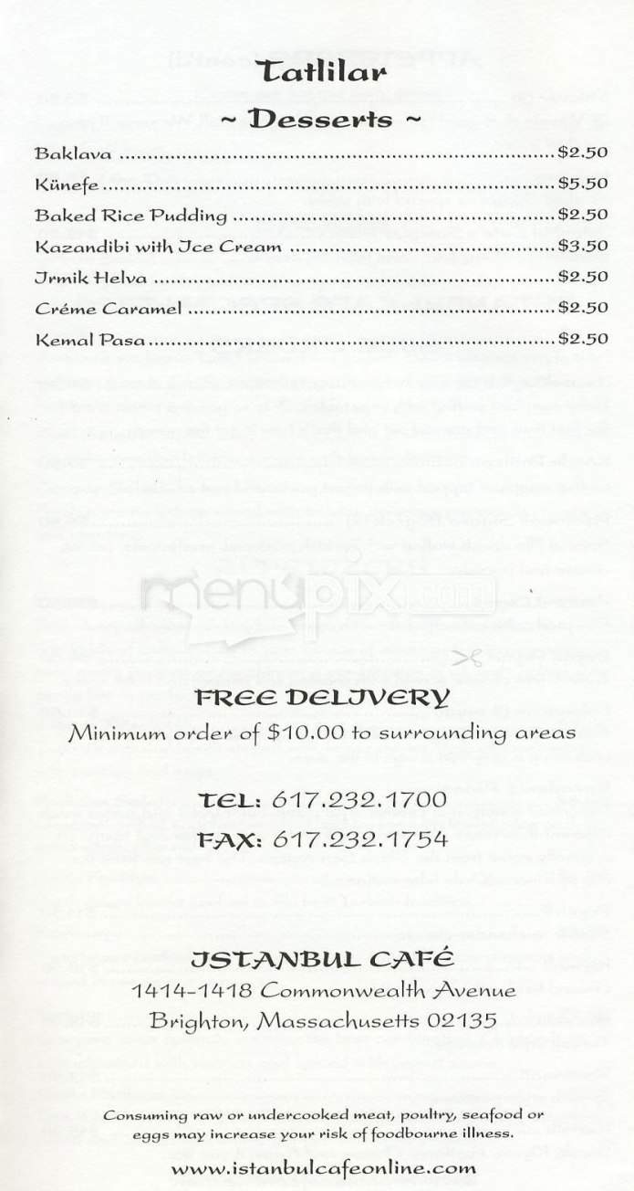 Istanbul Cafe - Brighton, MA menu_pic