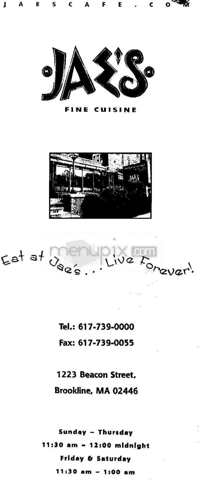 Jae's Grill - Brookline, MA menu_pic