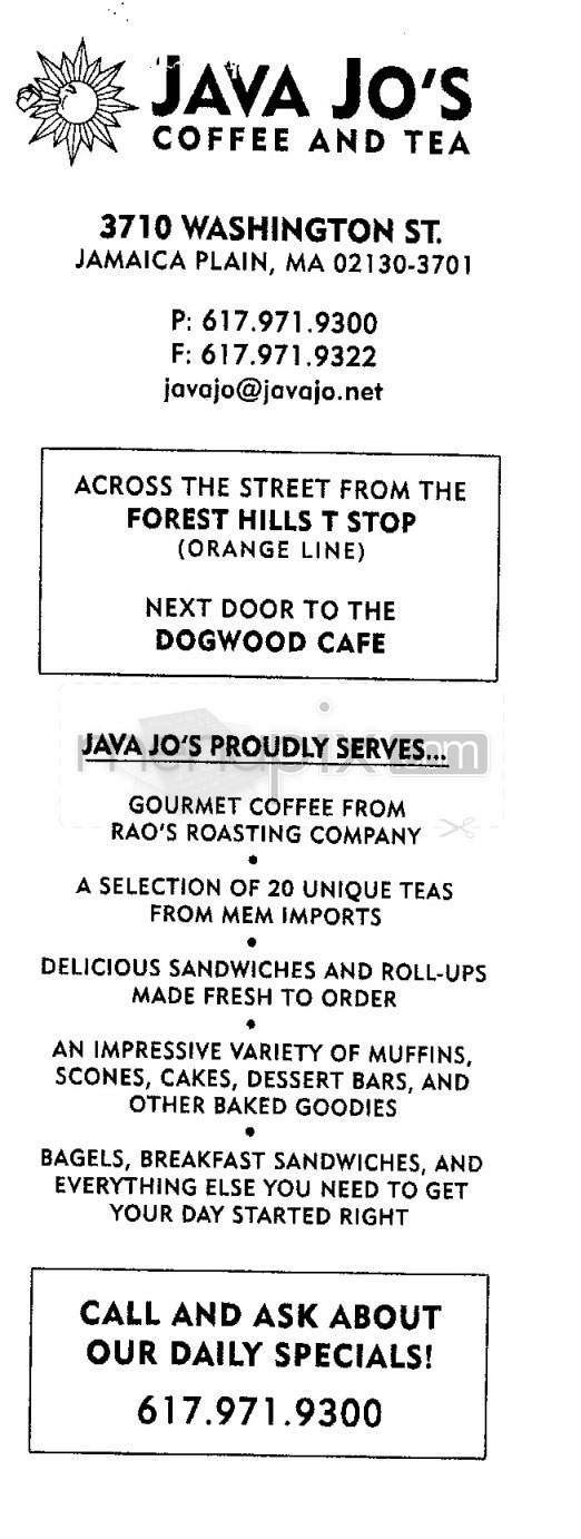 Java Jo Coffee House - Jamaica Plain, MA menu_pic