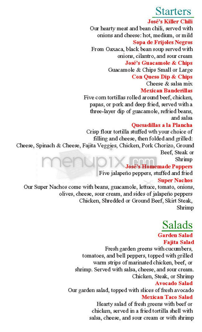 Jose's Mexican Food - Cambridge, MA menu_pic