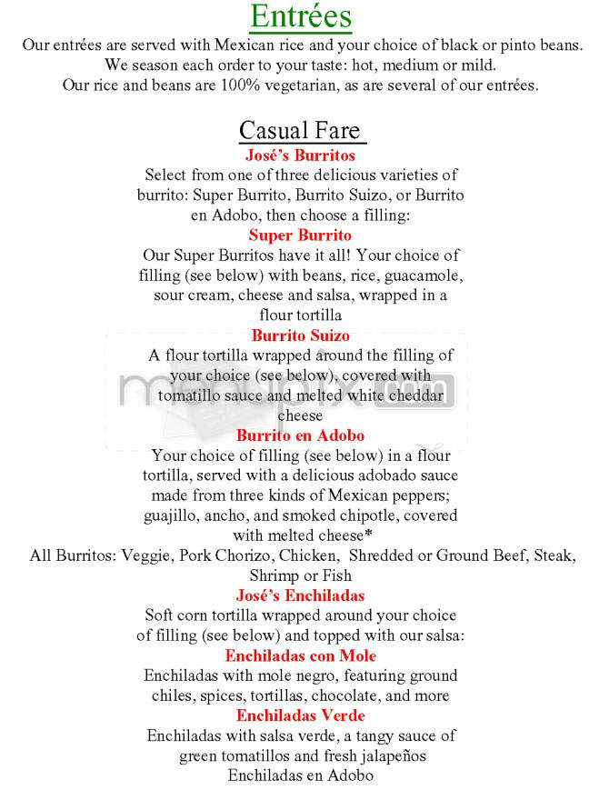 Jose's Mexican Food - Cambridge, MA menu_pic