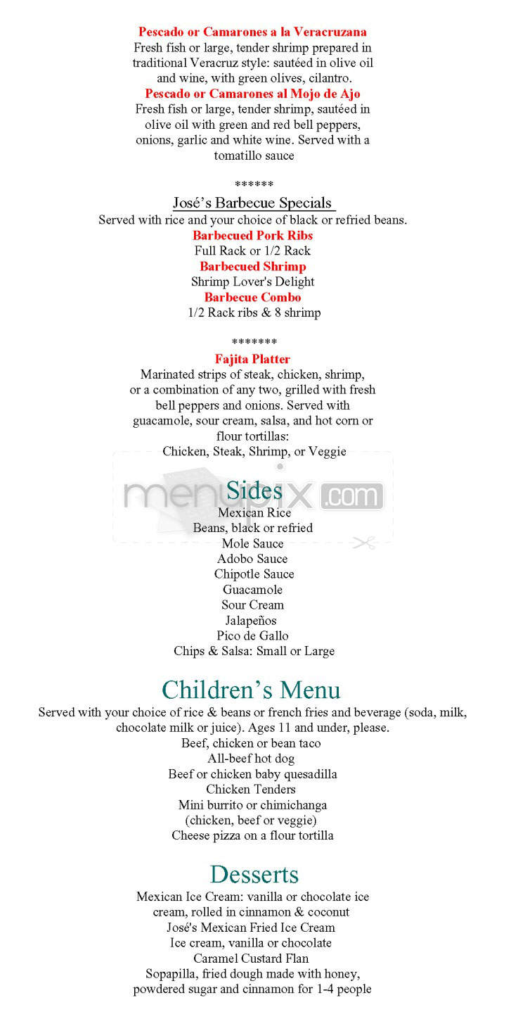 Jose's Mexican Food - Cambridge, MA menu_pic