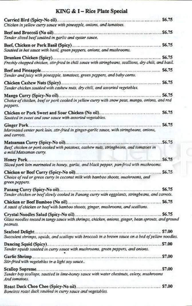 King & I - Boston, MA menu_pic