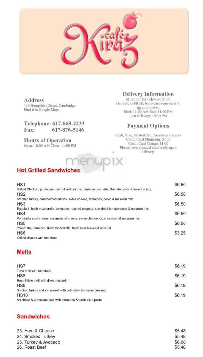 Kiraz Cafe - Cambridge, MA menu_pic