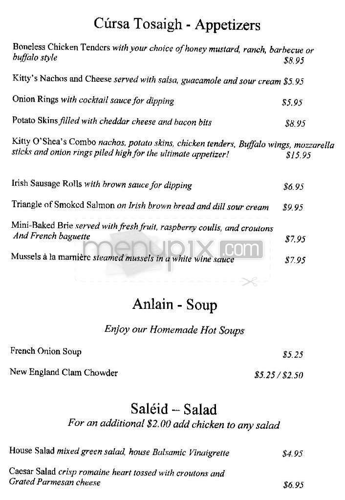 Kitty O'Shea's - Boston, MA menu_pic