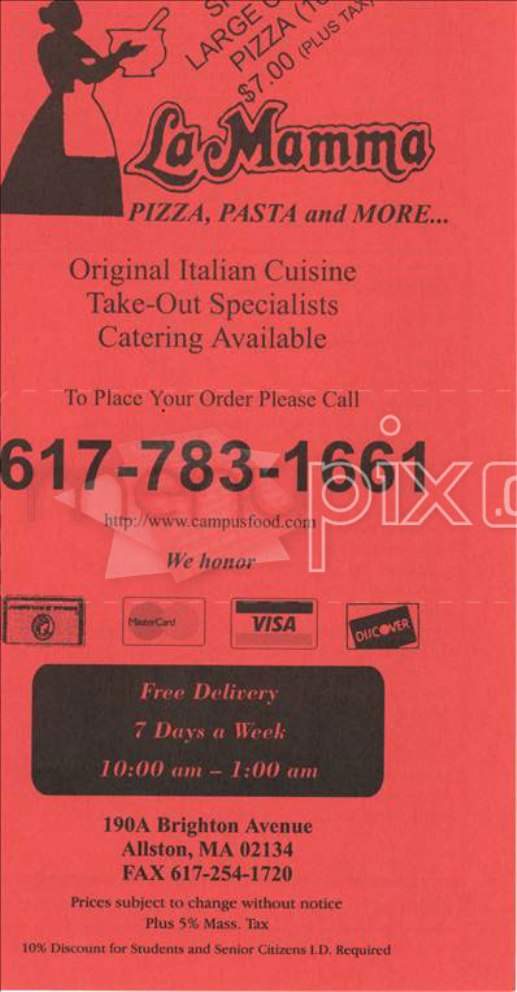 La Mamma Pizza, Pasta & More - Allston, MA menu_pic