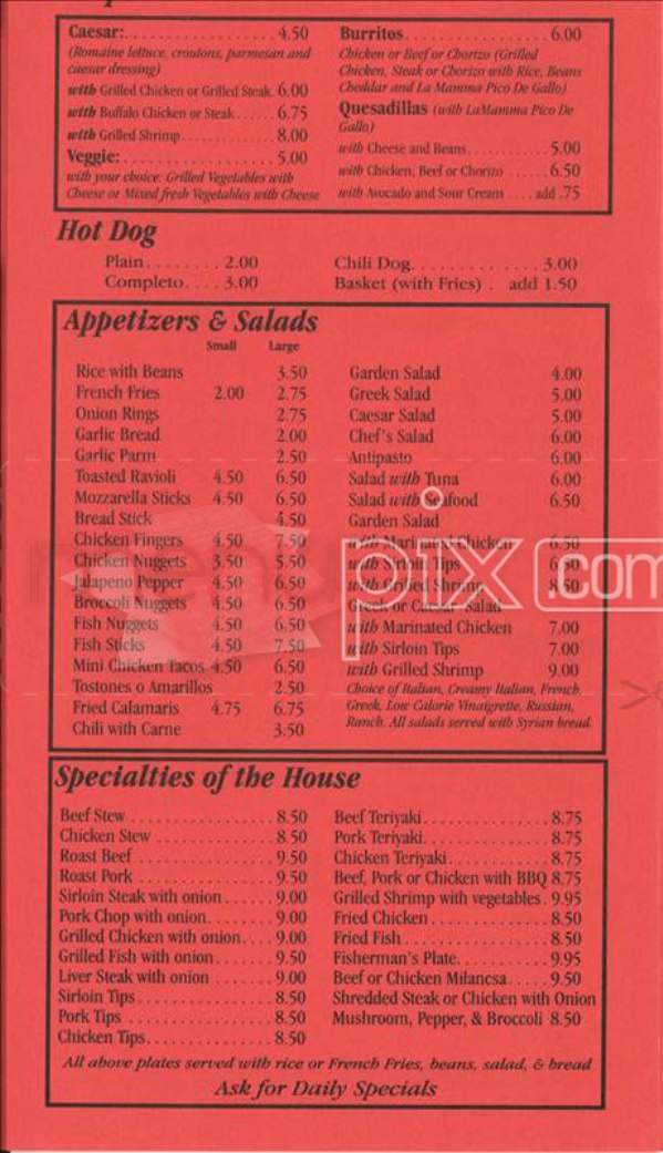 La Mamma Pizza, Pasta & More - Allston, MA menu_pic