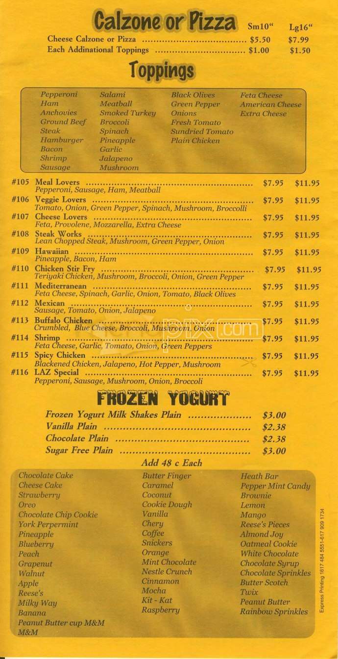 Laz Cafe - Boston, MA menu_pic