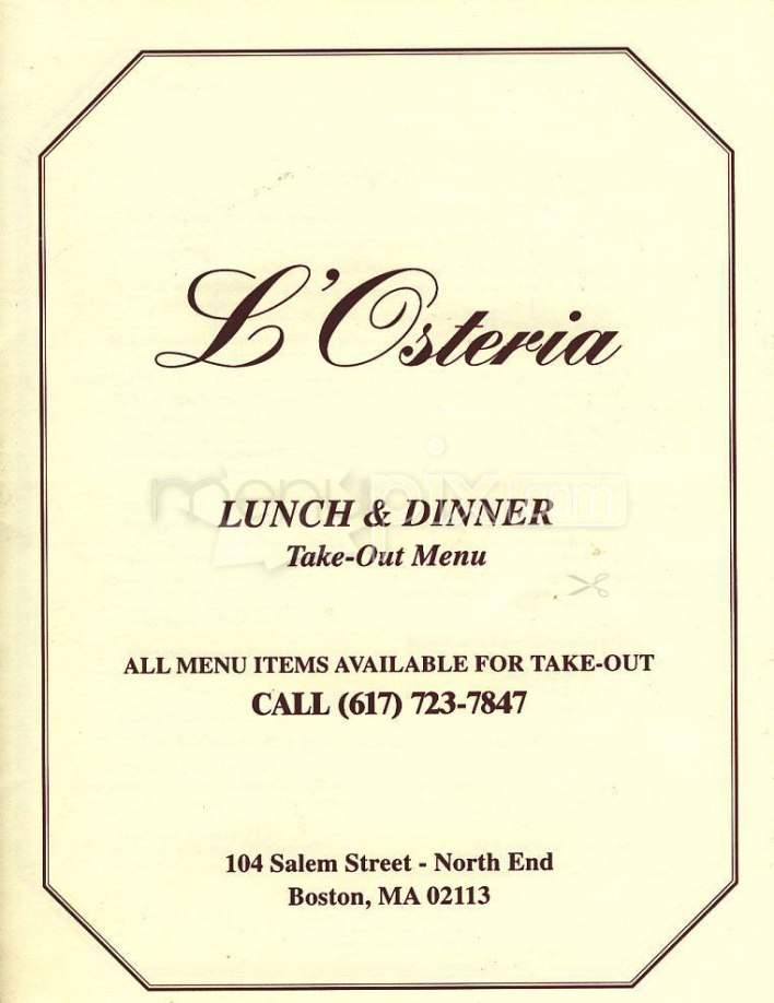 L'Osteria Ristorante - Boston, MA menu_pic