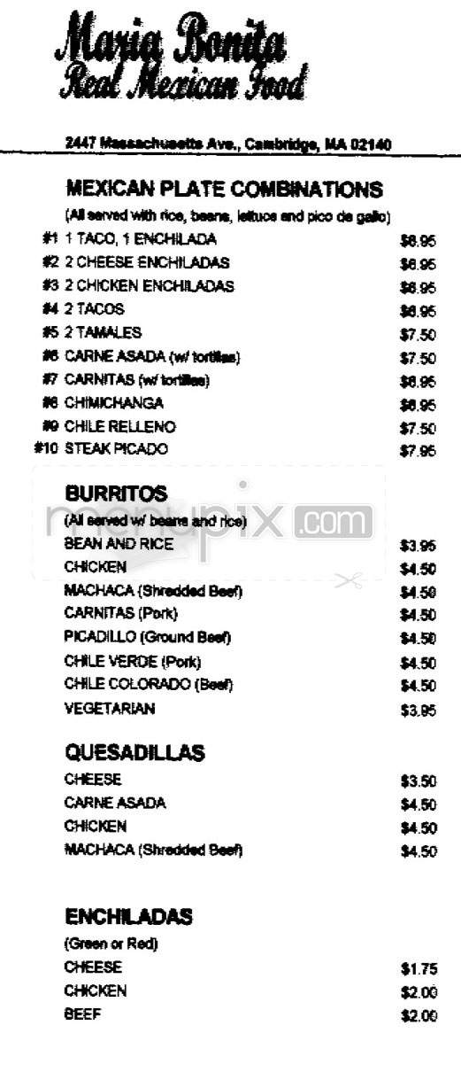 Maria Bonita - Cambridge, MA menu_pic