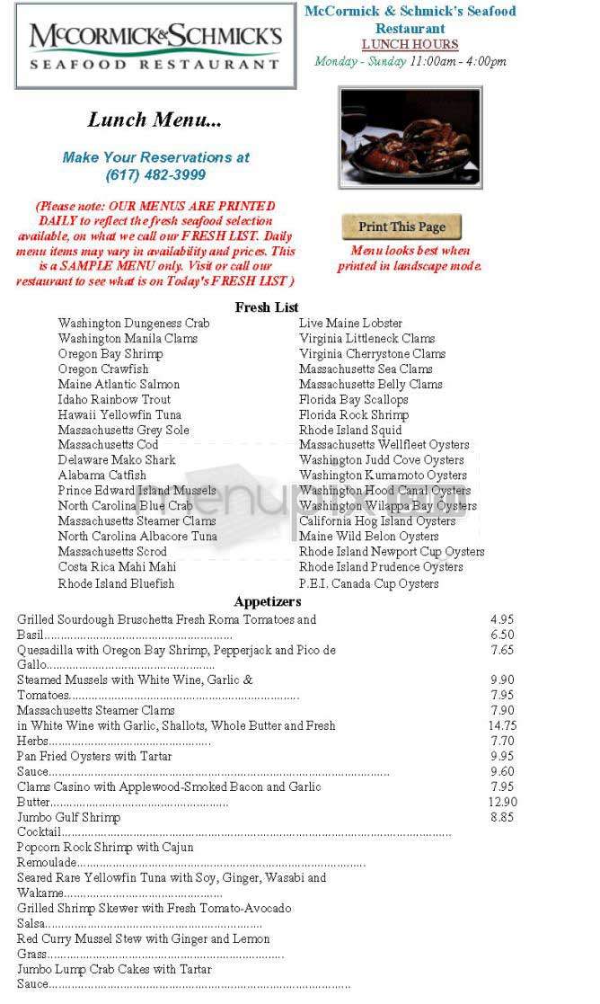 McCormick & Schmick's - Boston, MA menu_pic