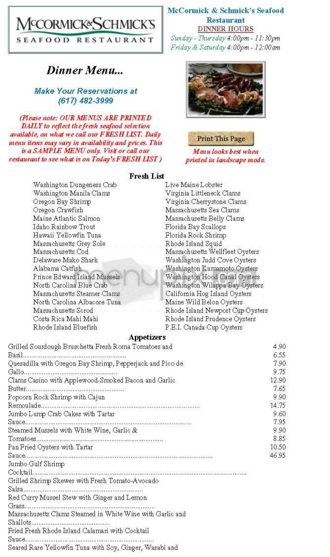 McCormick & Schmick's - Boston, MA menu_pic