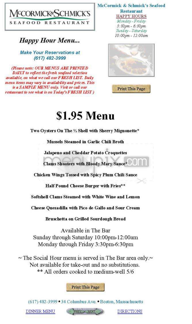 McCormick & Schmick's - Boston, MA menu_pic