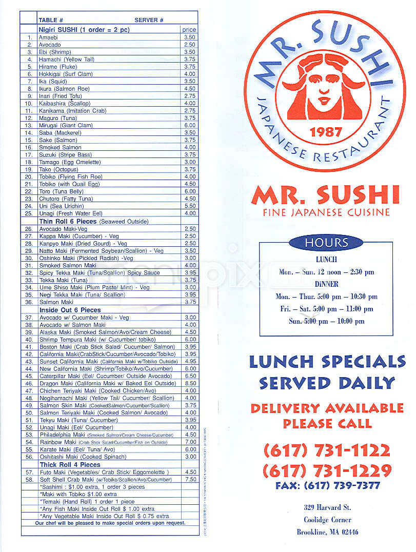 Mr Sushi - Brookline, MA menu_pic