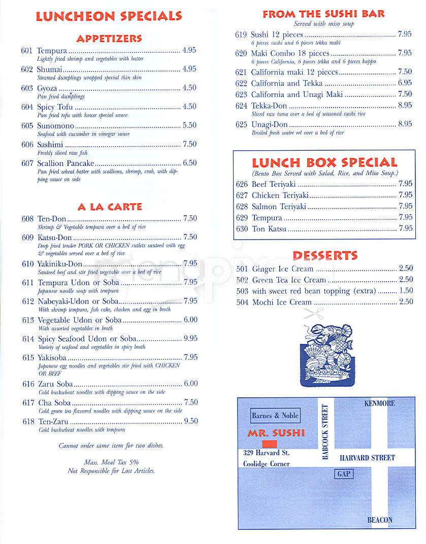 Mr Sushi - Brookline, MA menu_pic
