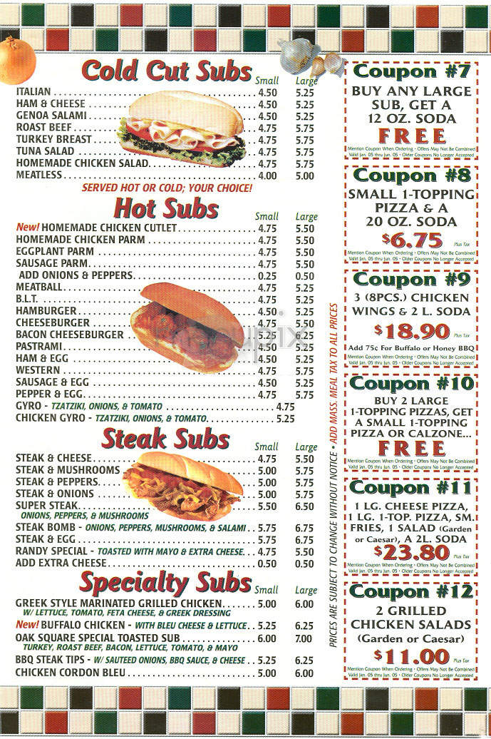 Oak Square Pizza - Brighton, MA menu_pic