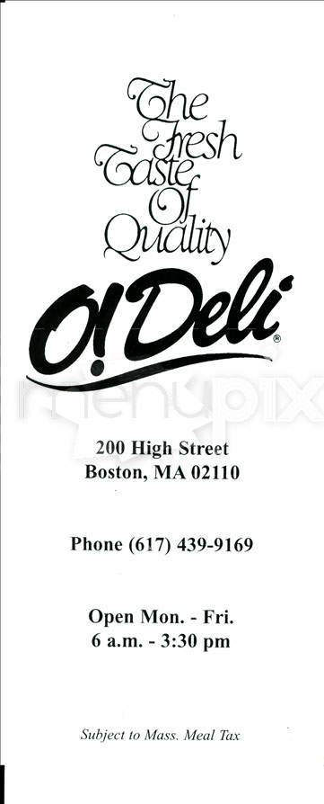 O! Deli - Boston, MA menu_pic