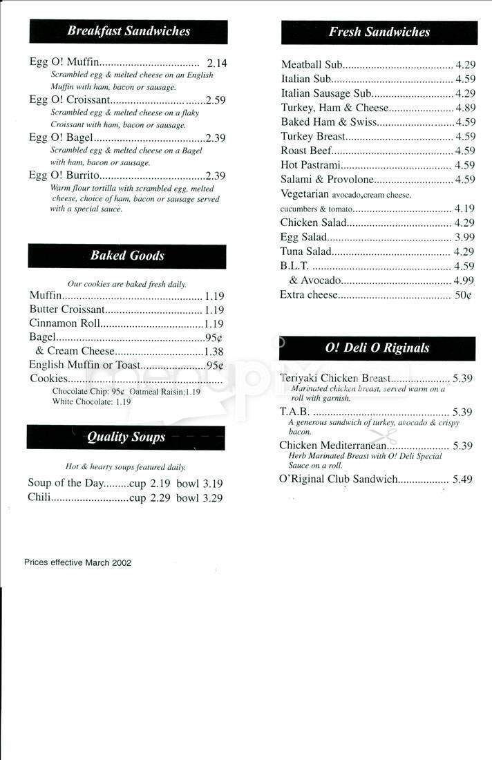 O! Deli - Boston, MA menu_pic