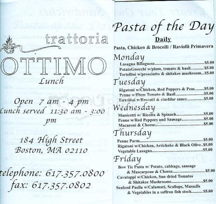 Trattoria Ottimo - Boston, MA menu_pic