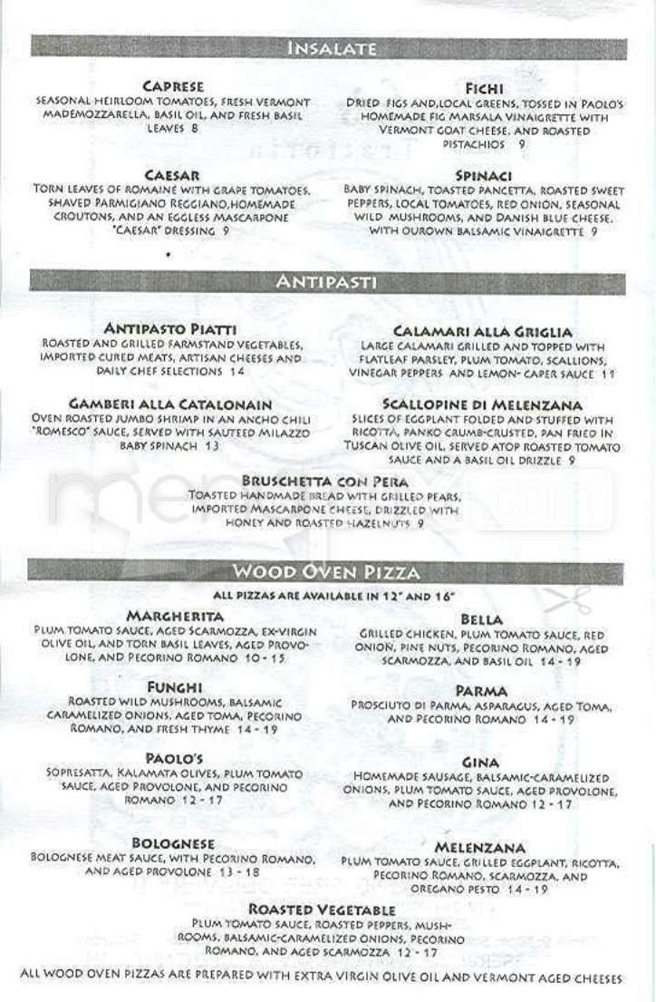 Paolo's Trattoria - Charlestown, MA menu_pic