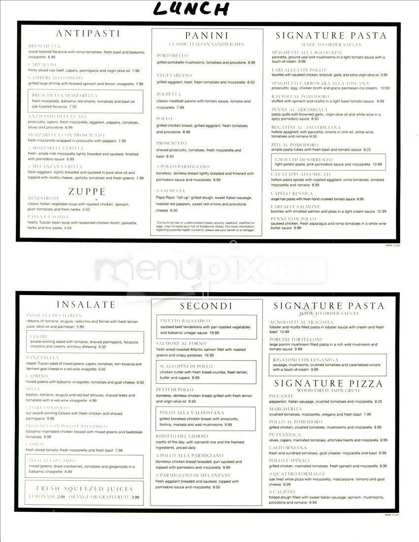 Papa Razzi - Cambridge, MA menu_pic