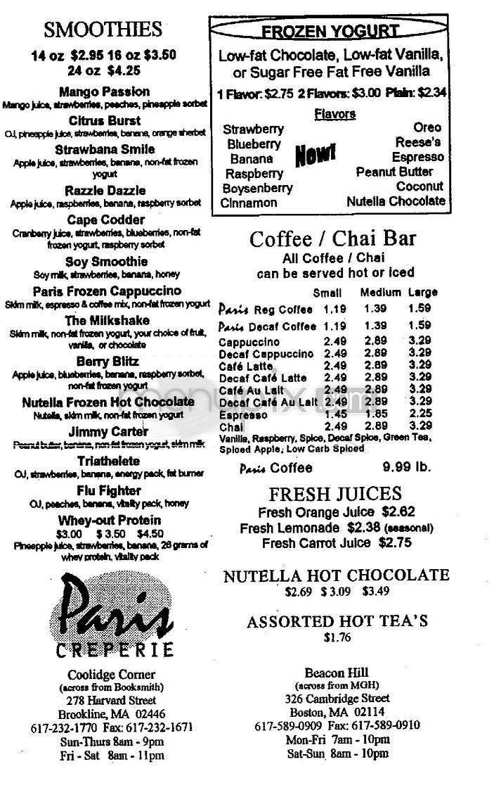 Paris Creperie - Boston, MA menu_pic