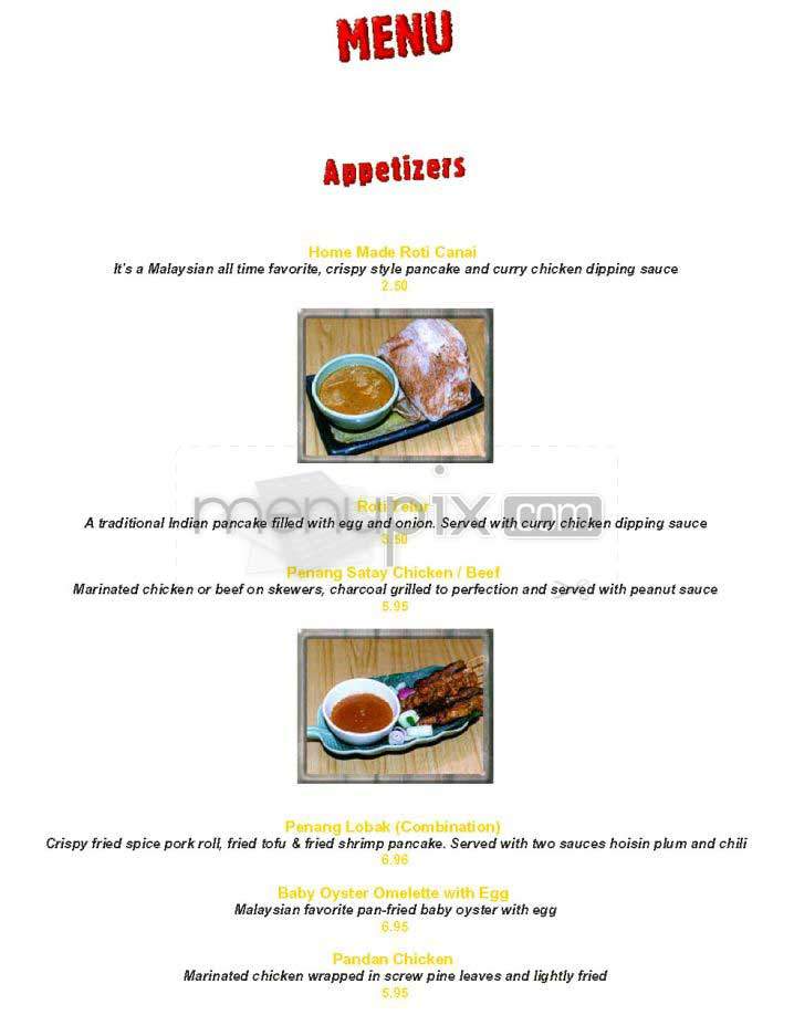 Penang - Boston, MA menu_pic