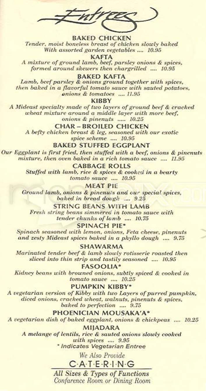 Phoenicia - Boston, MA menu_pic