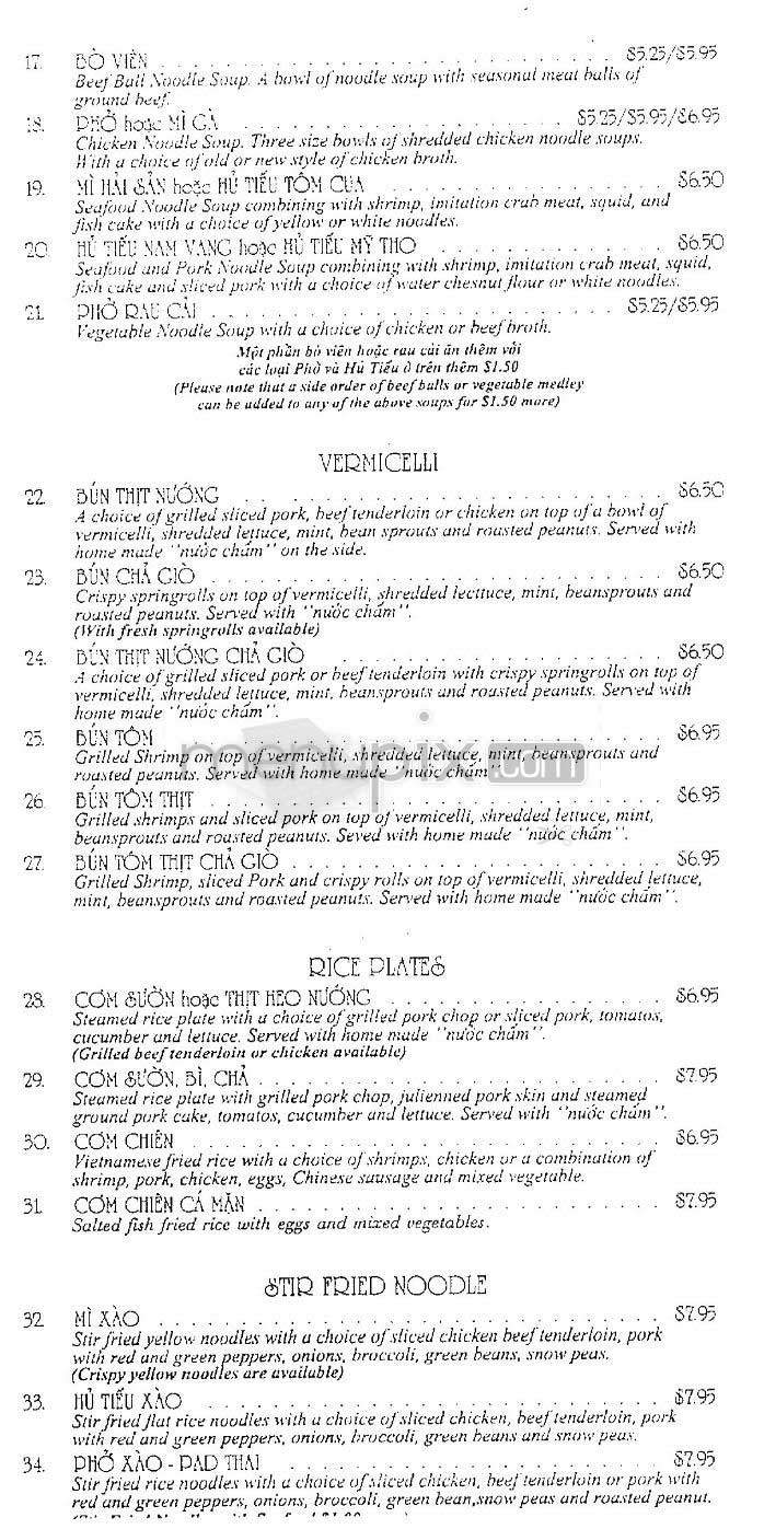 Pho Pasteur - Chestnut Hill, MA menu_pic