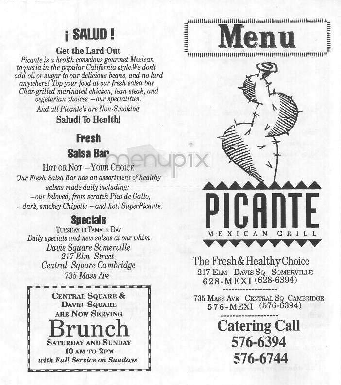 Picante Mexican Grill - Boston, MA menu_pic