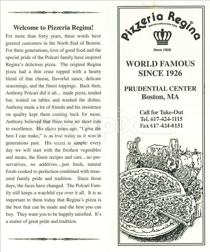 Pizzeria Regina - Boston, MA menu_pic