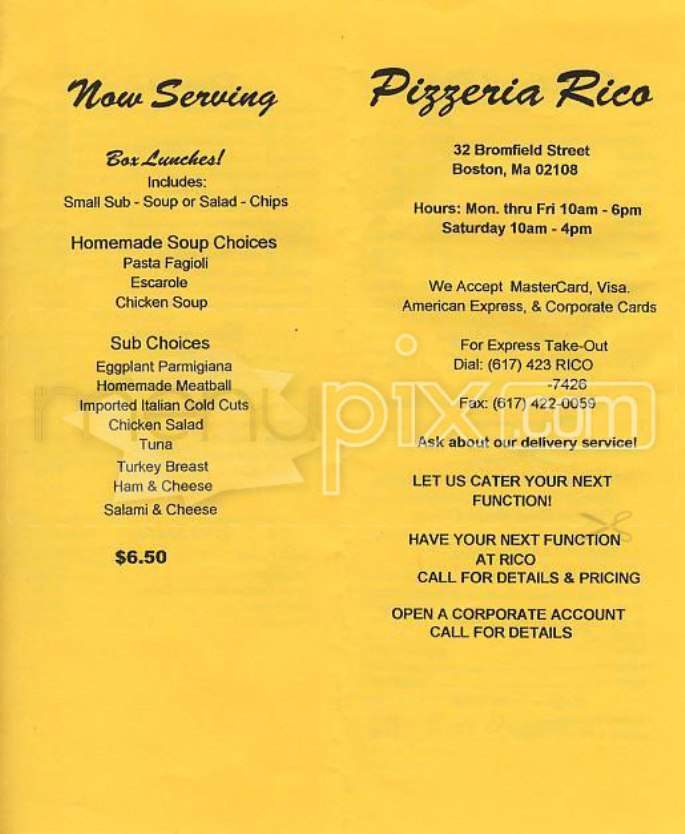 Pizzeria Rico - Boston, MA menu_pic