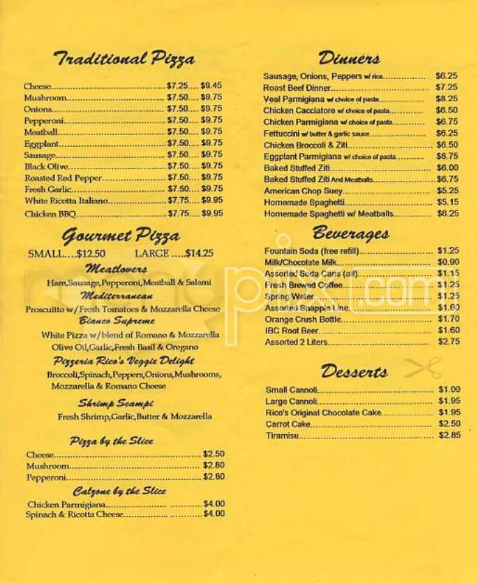 Pizzeria Rico - Boston, MA menu_pic