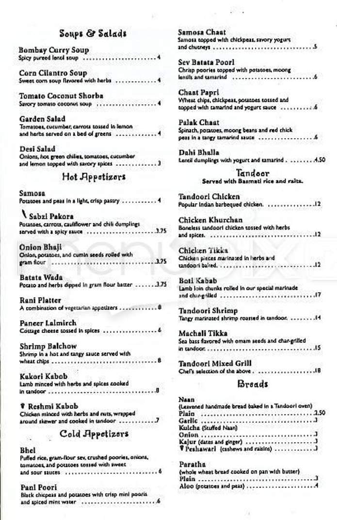Rani Indian Bistro - Brookline, MA menu_pic
