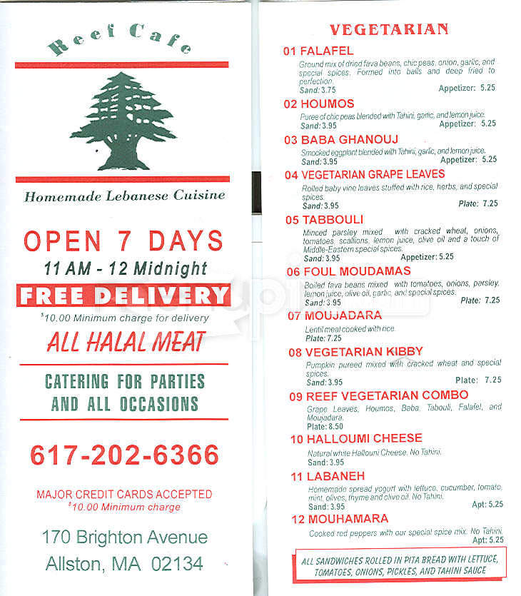 Reef Cafe - Allston, MA menu_pic